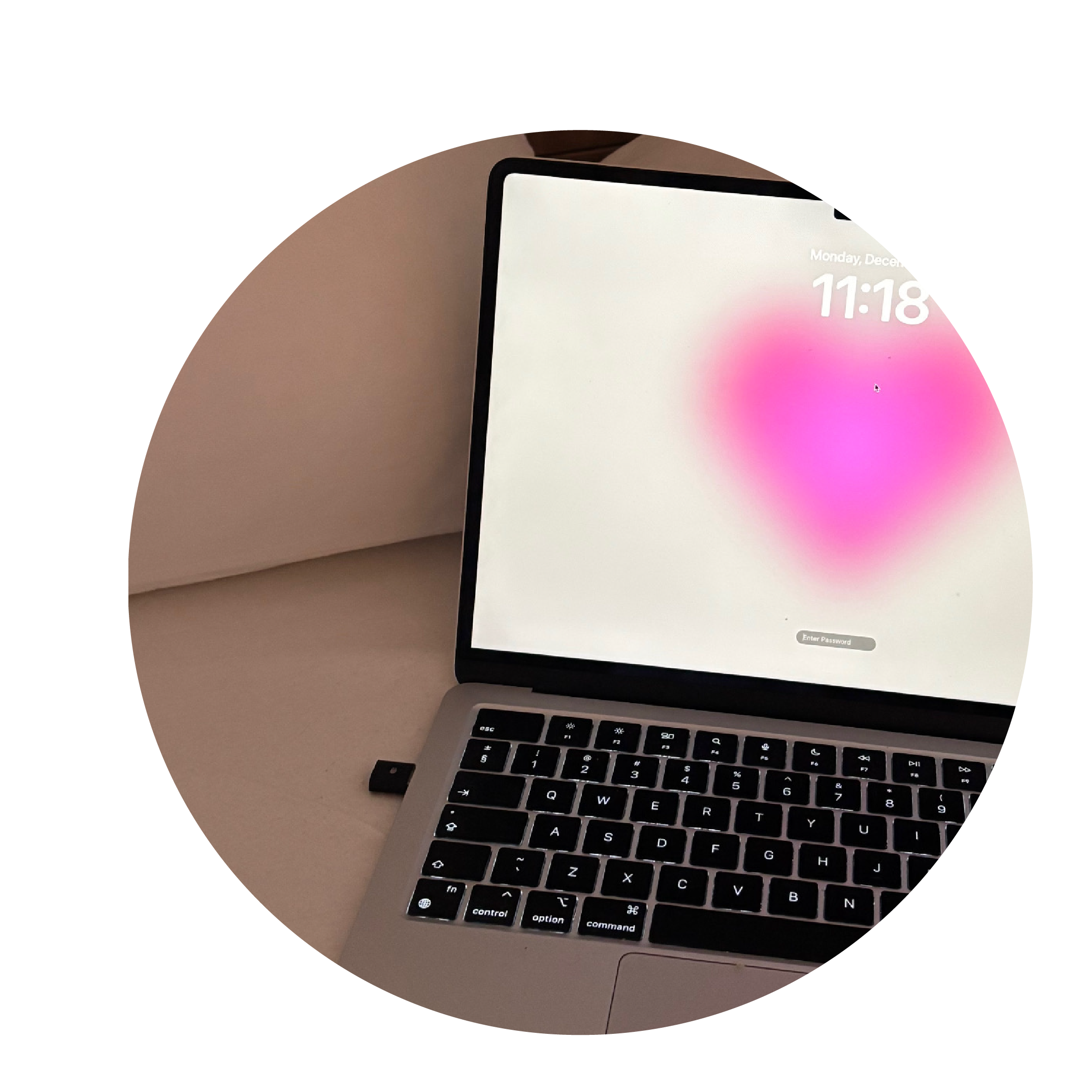 Laptop with a heart on the screen on a white background