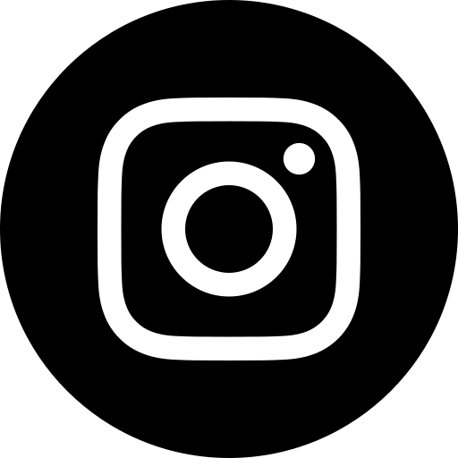 White Instagram logo on a black circular background